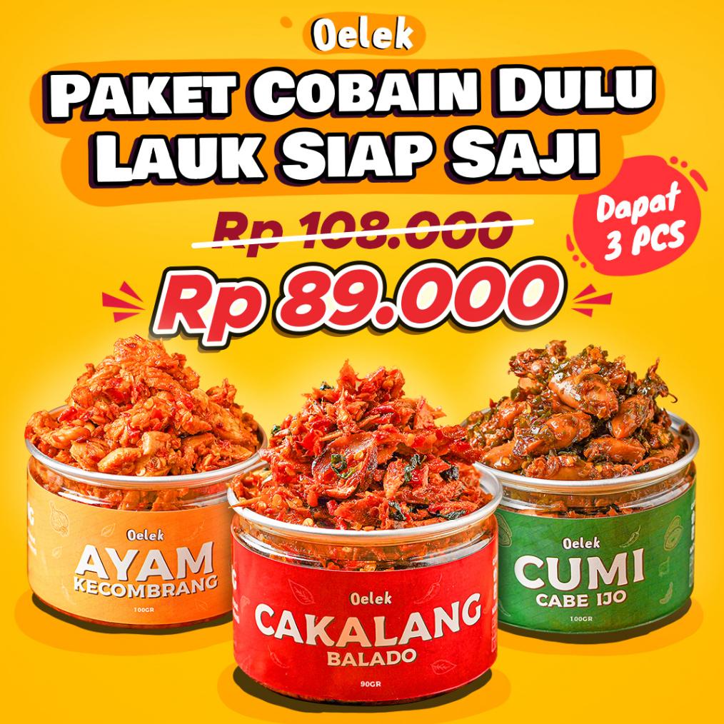 

Oelek Paket Cobain Dulu Si Laoek / Cakalang Balado / Cumi Cabe Ijo / Ayam Kecombrang / Lauk Siap Saji Non COD