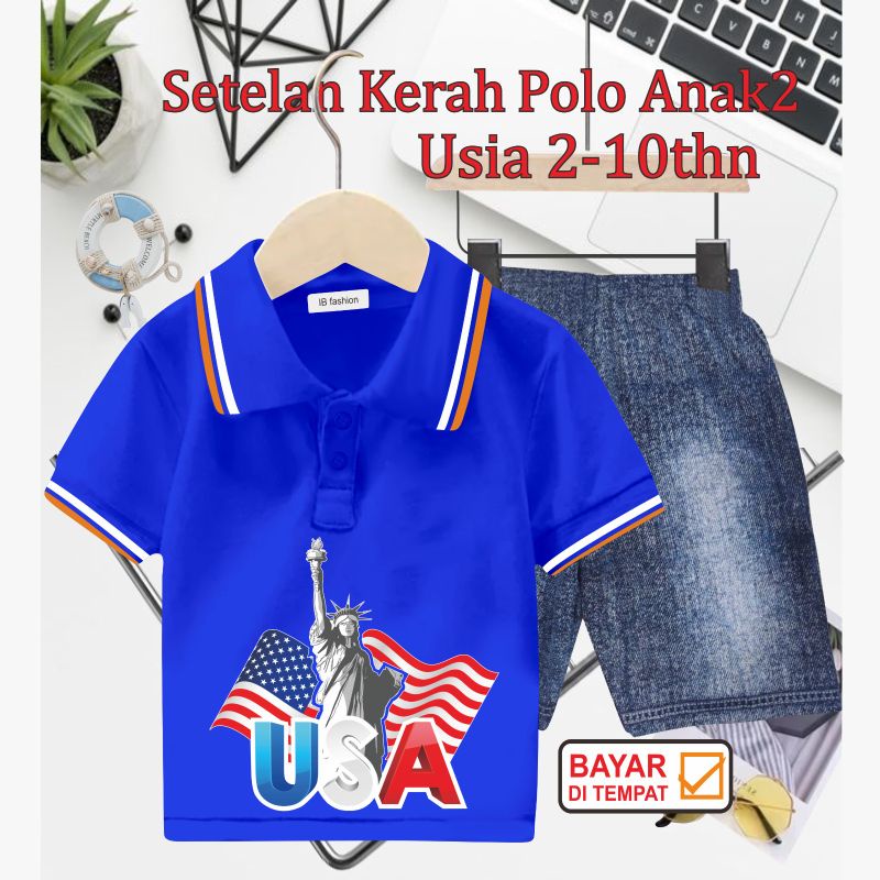 ((IB))SETELAN ANAK2 KERAH POLO SEMI JEANS/USA DIGITAL SABLON