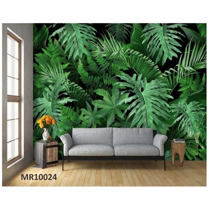 PHOTOWALL MURAL DINDING 3D WALLPAPER MURAL BUNGA DAUN MONSTERA HIJAU