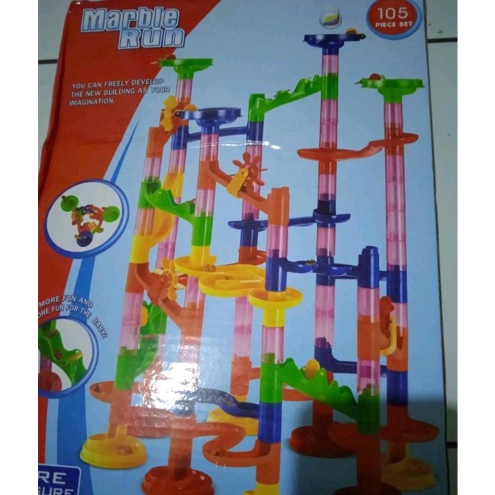 Terlaris Mainan Marbel Run Block 105Pcs Mainan Diy Seluncuran Jalur Kelereng
