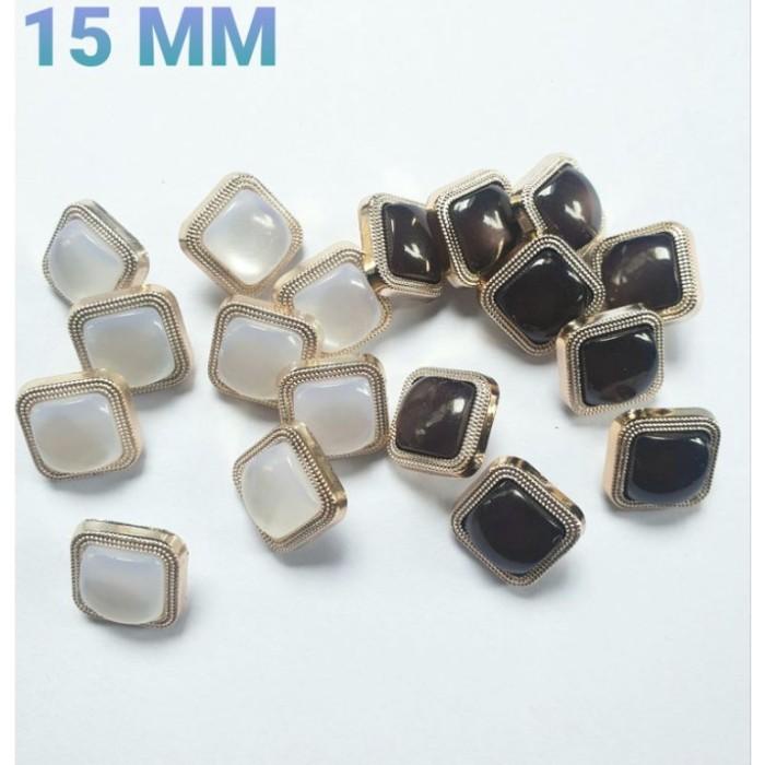 Terlaris Kancing Mutiara Kotak Putih/Hitam Diameter 15 Mm Isi 144