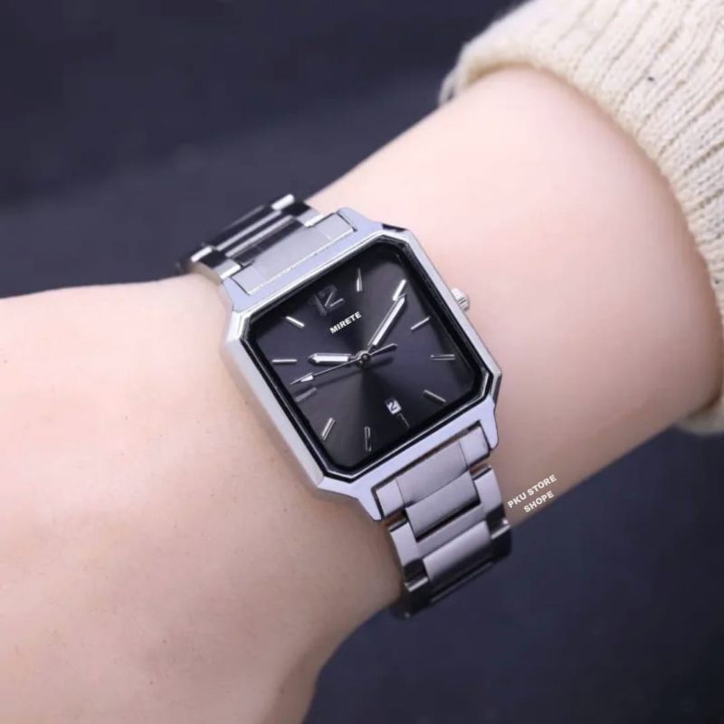 Jam Tangan Wanita Mirete Original Tahan Air Strap  Stainless Steel Persegi Analog Quart  Tanggal Aktif // Jam Tangan wanita Murah Simple Berkualitas Realpict Dijamin Sesuai Foto Kekinian Terlaris Dan Elegan // Jam Fashion Wanita Cantik Bayar di Tempat