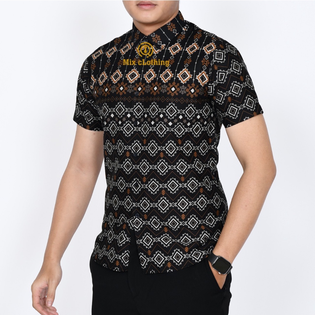 Baju Batik Pria Slimfit Kemeja Lengan Pendek Slim Premium Kode 1902