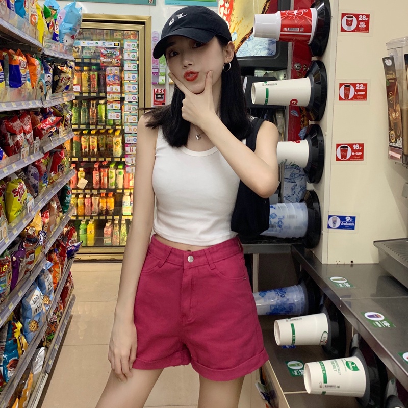 ✺☈✥cropped top Ceruk pakaian dalam pakaian luar suspender kecil selera desain wanita musim panas dasar rompi hitam gaya gadis panas atasan tanpa lengan putih #COD