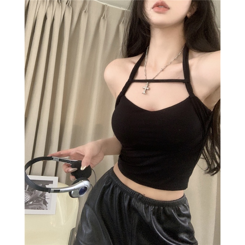 ❒Cropped top Sexy Halter Neck Tanpa Lengan Musim Semi Musim Panas Berongga Di Dalam Tali Bawah Kemeja Top Wanita Rompi Gaya Korea Anti-Slim Wanita Ramping #COD