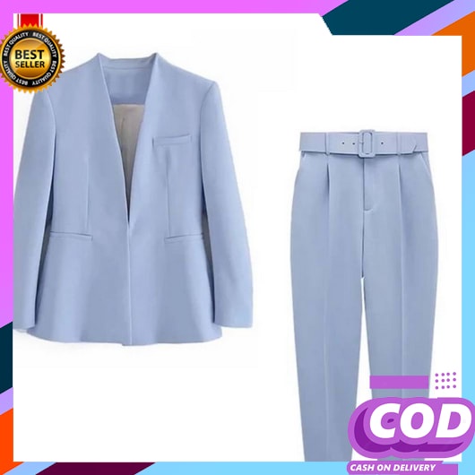 Setelan Blazer Wanita 1 Set Jumbo Import Terbaru Jas Kerja Perempuan Celana Pendek Cewek Korean Styl