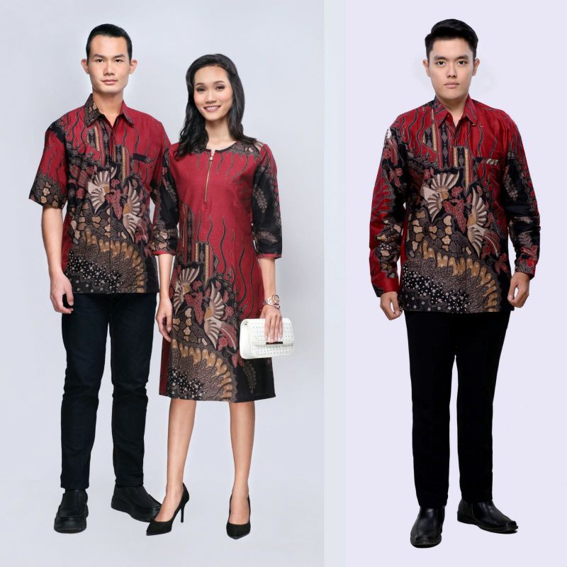 Baju batik couple/Sarimbit batik Kemeja Pria dan Dress wanita - Vivo Keris Merah