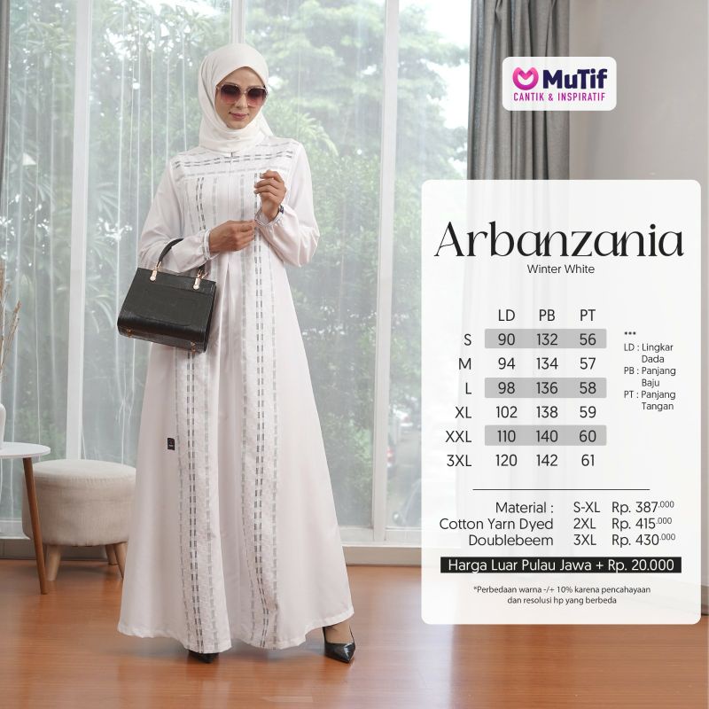 Mutif Arbanzania Winter White Baju Muslim Gamis Dress Casual Premium Terbaru Ori Lebaran 2023 Sarimbit