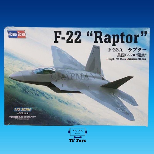 [Tf toys] Miniatur Model kit Mokit Pesawat F22 F-22 Raptor 1:72 Hobby Boss