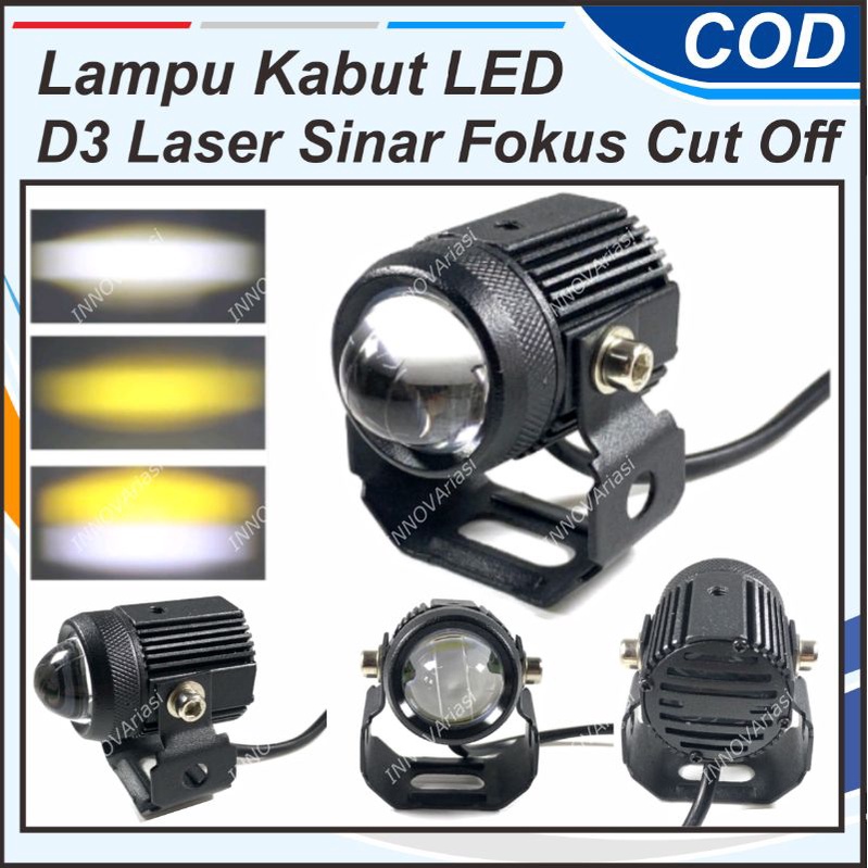 LAMPU TEMBAK LASER D2 D3 2 WARNA LED PUTIH KUNING SINAR FOKUS TERANG TEMBUS KABUT TIDAK SILAU HEMAT 