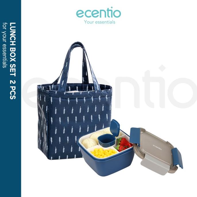 ecentio kotak makan 1.1L lunch box&tas bekal set anti bocor BPA free