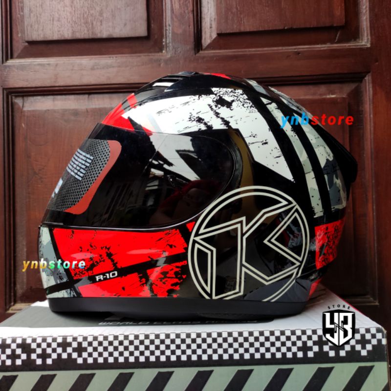 Helm Fullface KYT R10 Motif #3 Red Fluo Visor Hitam Smoke | Helm Full Face KYT R-10 RC10 Motif 3 Mer