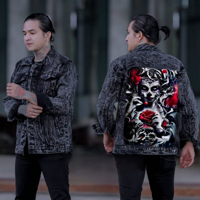 Jaket Jeans Washing Bergambar - Jaket Keren Denim Terlaris