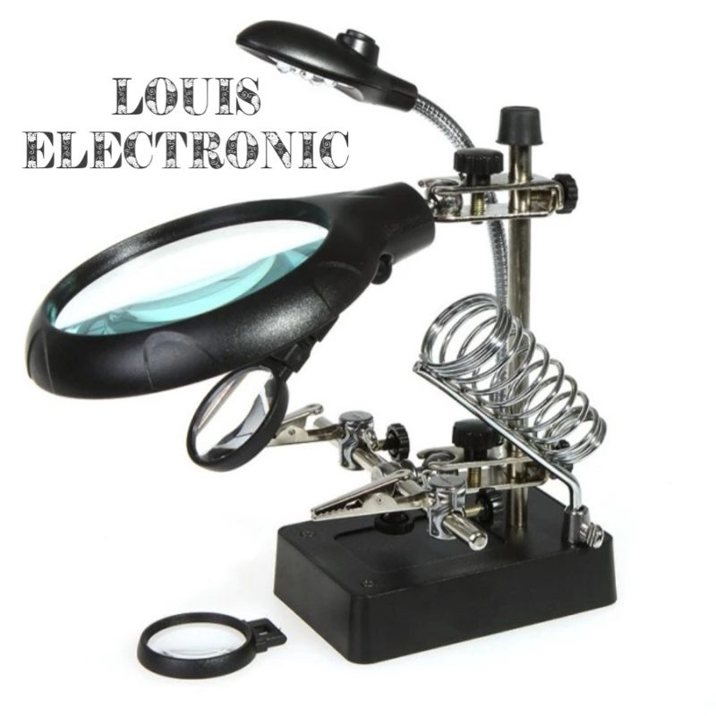 Alat Bantu Pegangan Solder + Kaca Pembesar + Lampu LED