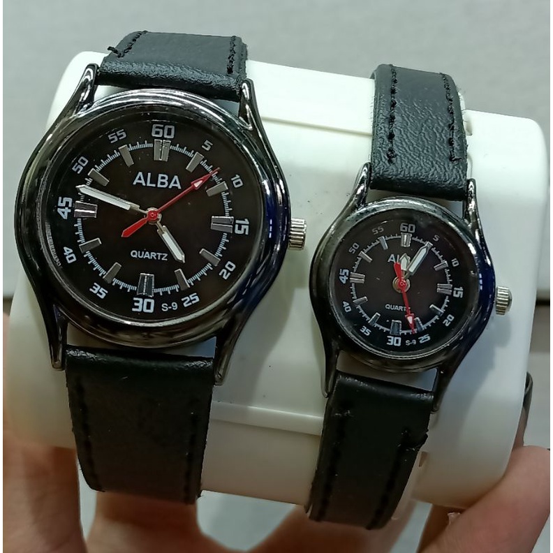 JAM TANGAN COUPLE  MURAH FASHION AB KULIT  9H BALOK Ring hitam