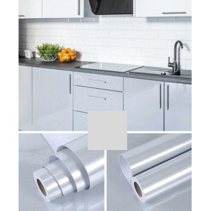 wallpaper sticker dapur kitchen set abu polos glossy anti minyak