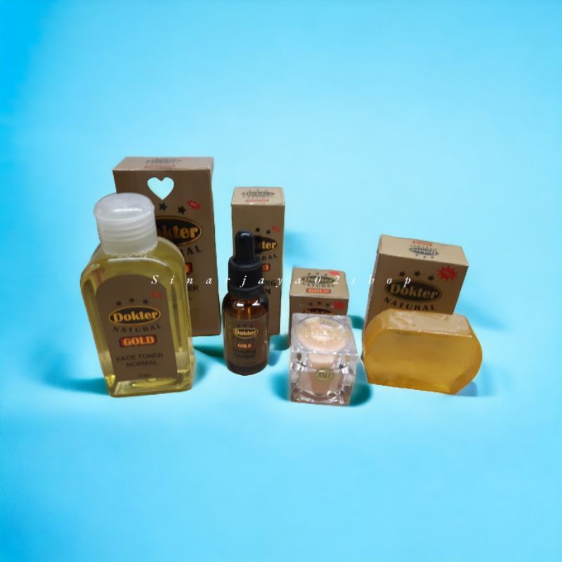 PAKET CREAM DOKTER GOLD NATURAL 5 IN 1 ORIGINAL BPOM LIGHTENING CREM ( CR SM + SERUM + TONER + SABUN )