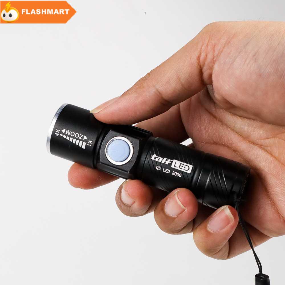 FLASHMART Senter LED Mini USB Rechargeable Q5 LED 2000 Lumens