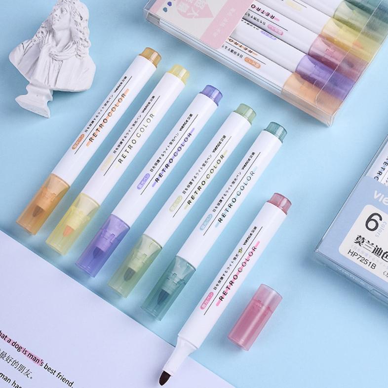 

6 Colors Large Capacity Morandi Highlighters Writing Utensil Creative Colorful Marker
