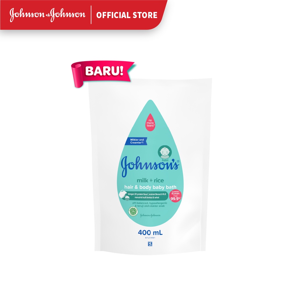 JOHNSON'S Milk + Rice Hair &amp; Body Baby Bath - Sabun Bayi 2in1 Refill 400ml