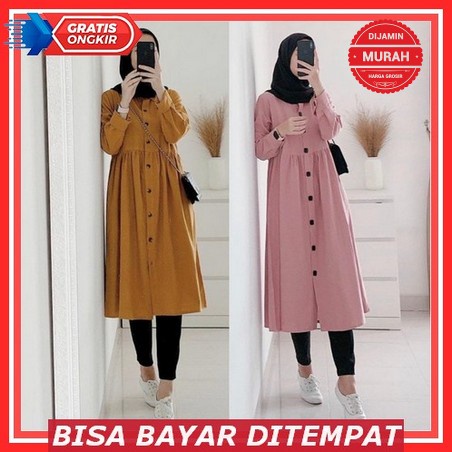 Tunik Wanita Midi Dress Kekinian Baju Atasan Modern Simple Elegan Terbaru Jumbo Ld 120Cm Fit To Xxl 