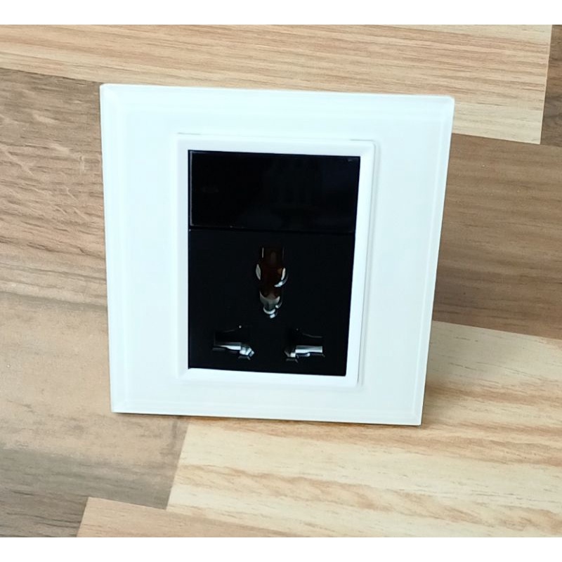 saklar lampu internasional 86 glass black white 1 way