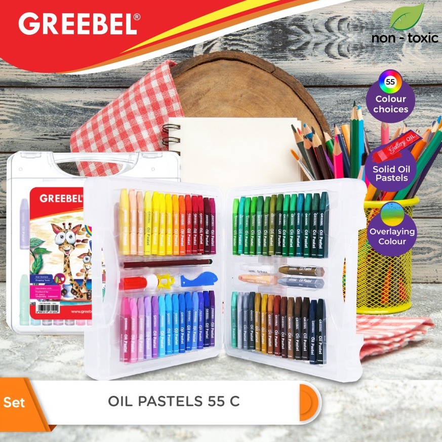 

READY GREEBEL Crayon Krayon KIDS OIL PASTEL isi (55 Warna) / tidak berdebu & cerah untuk Sekolah Anak & professional non toxic