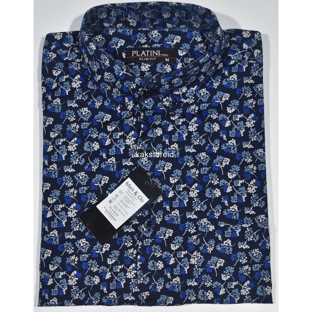 Kemeja Pria PLATINI Lengan Pendek Navy Motif Slimfit LQQ 52