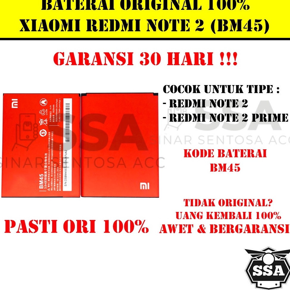 ❤[PROMO ⚡ALE]❤ Baterai Original 100% Xiaomi Redmi Note 2 / Redmi Note 2 Prime BM45 BM 45 ORI Battery