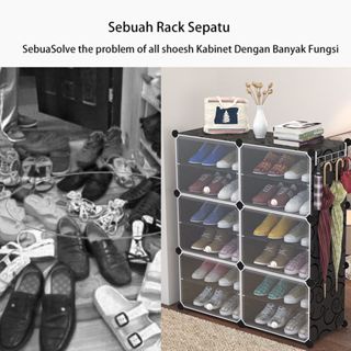 HEINO Lemari rak sepatu kotak tertutup multi-layer rak sepatu tahan debu multi-fungsi kotak sepatu portabel multifungsi dengan