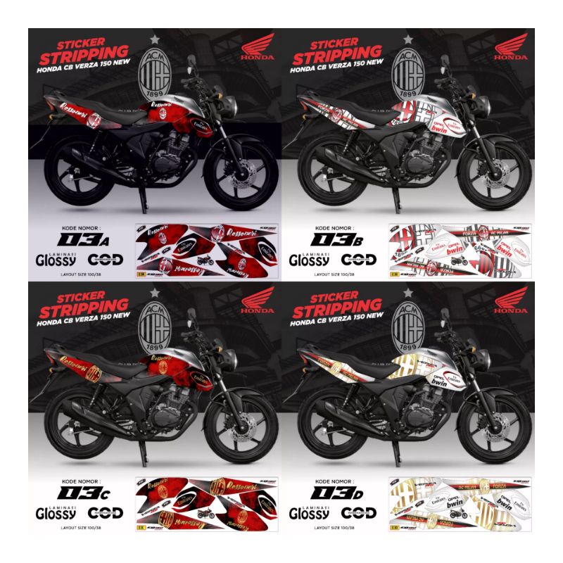 COD / Striping Verza CB 150 new/ variasi jupentus AC Milan / sticker AC milan / aksesoris body motor