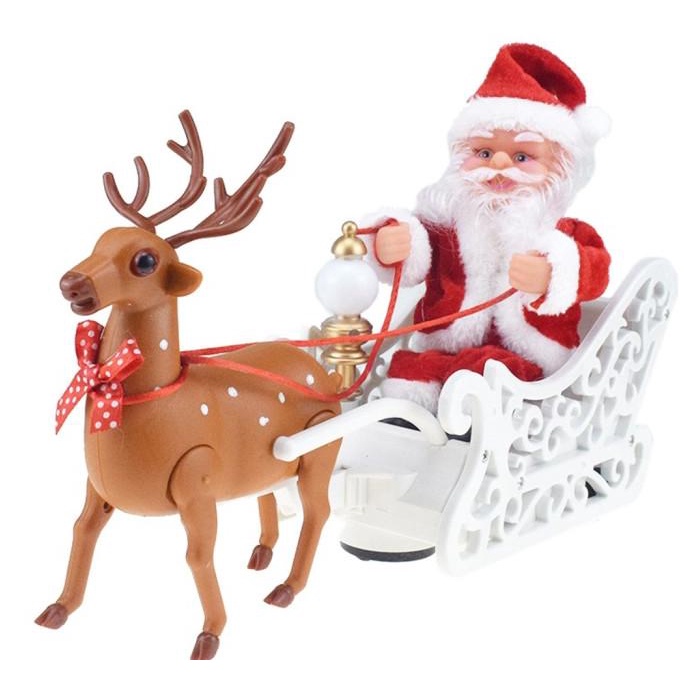 Mainan Boneka Santa Claus Kereta Salju Elektrik Gerak Lampu Musik 20cm