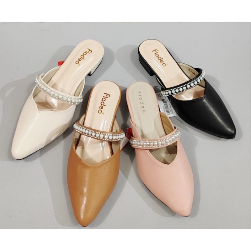 Promo Sandal Bustong Wanita Hak 3 cm Fladeo (Mutiara), Sepatu Wanita