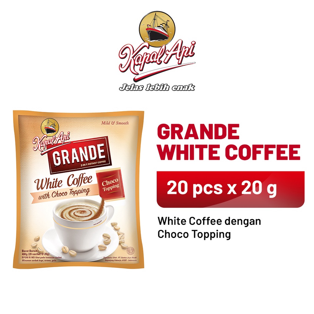 

Penjualan Terbanyak.. KAPAL API Grande White Coffee Topping 1 Bag (20 x 20 gr) 60