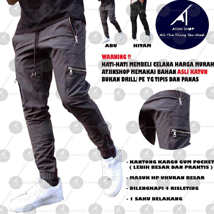Celana Panjang Joger Jogger Kargo Stealth Pria Katun Stretch Lembut