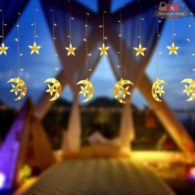 

Lampu Tirai Bulan Bintang Eid Lampu Led Ketupat Dekorasi Lebaran Murah