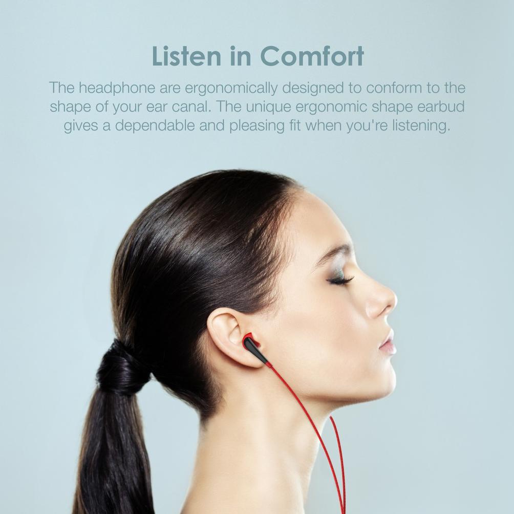 HEADSET ORAIMO WIRED HEADSET IN-EAR EARPHONE UNIVERSAL 3.5MM JACK BLACK RED PANJANG 1.2 METER OEP-E2