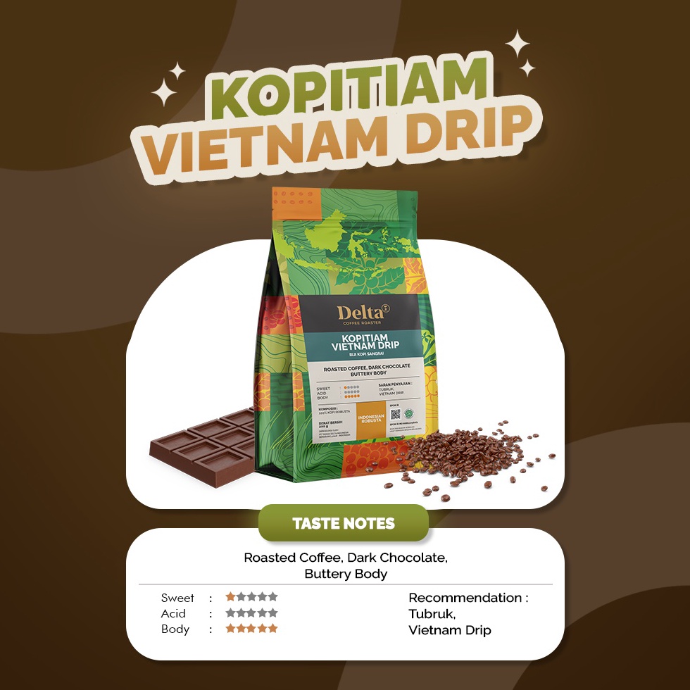 

Ready stock Delta Coffee - Kopitiam Vietnam Drip Robusta Dark Roast 200g DIE