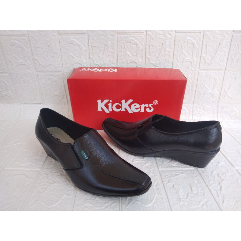 kickers Pantofel wanita Sepatu Pantopel Sepatu Kulit Wanita kerja Dinas Kantor Guru Hitam