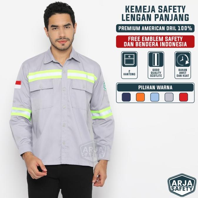 FREE LOGO SAFETY & BENDERA Kemeja Safety Lengan Panjang, Baju Proyek,