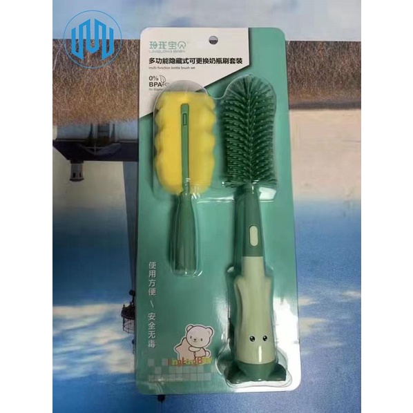 Sikat Pembersih Dot Bayi Empeng Botol Gelas Sedotan 4In1 Spon Silikon