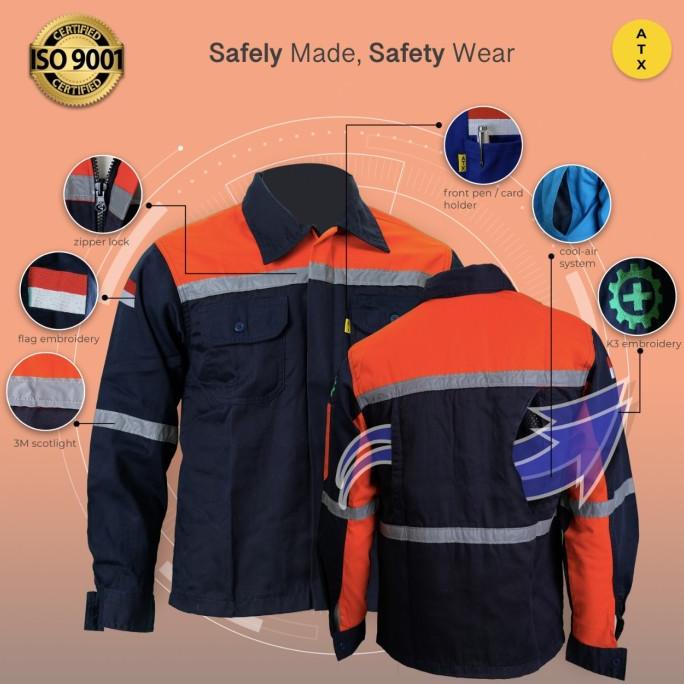 Wearpack Atasan Kemeja Safety Baju Safety Oren Kombinasi Navy ATX