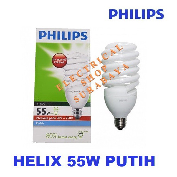 [Art. S25W] PHILIPS LAMPU HELIX 55W 55 WATT PUTIH - HARGA GROSIR &amp; GARANSI - TORNADO SPIRAL PROMO PENGGANTI 52W