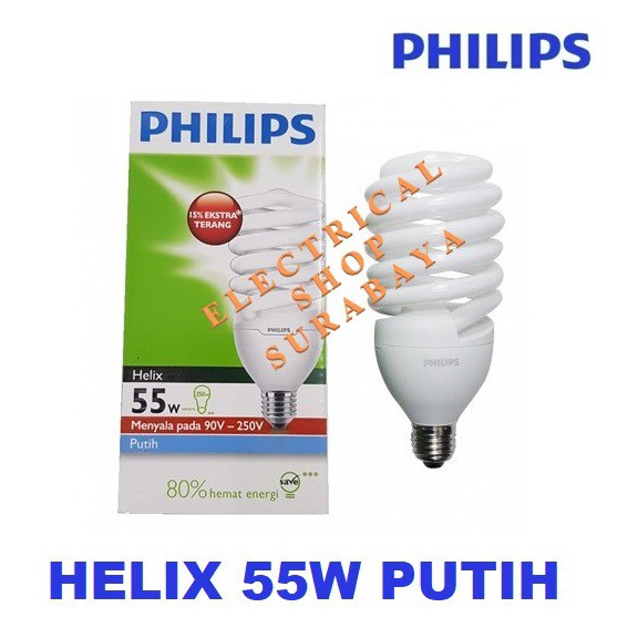 [Art. S25W] PHILIPS LAMPU HELIX 55W 55 WATT PUTIH - HARGA GROSIR & GARANSI - TORNADO SPIRAL PROMO PE