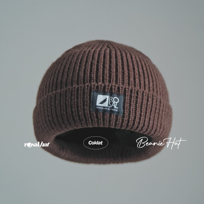 TOPI DISTRO Beanie Hat ROSAL - Peci Kupluk Polos Beanie Rosalhat Pria Muslim - Coklat K6D2 cod premi