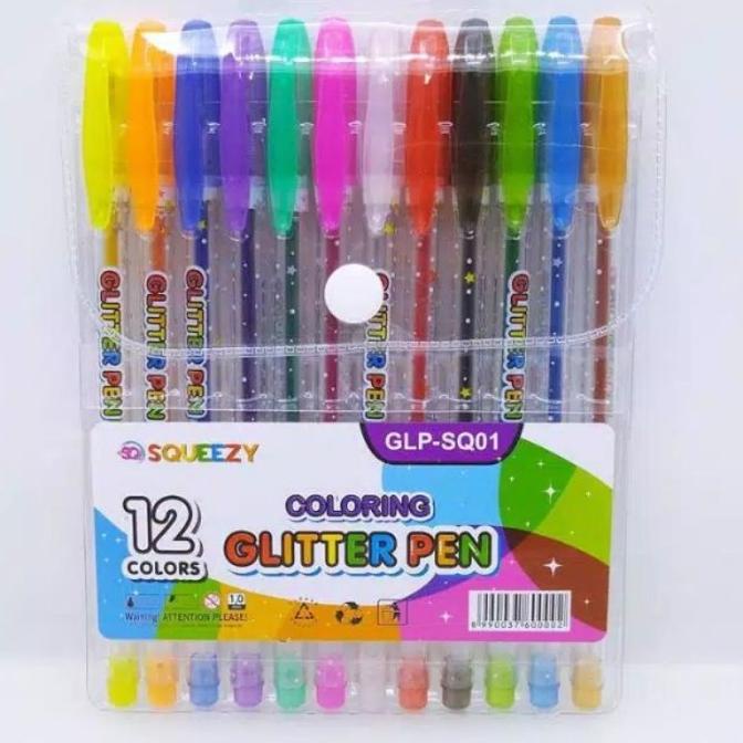 

Pulpen Gel Warna Glitter / Glitter Pen Squeezy 12 Warna