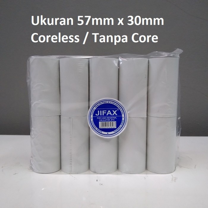 

Aurealiamall Jifax Kertas Thermal 57Mm X 30Mm Coreless 1 Dus Isi 100 Roll