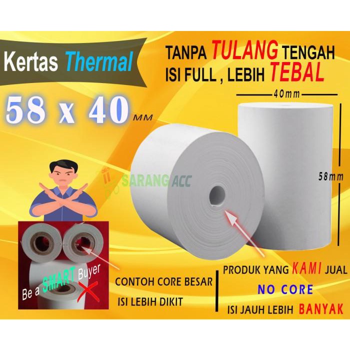 

Terlaris 58 X 40 Mm Kertas Struck Printer Thermal Tebal 58X40Mm Isi 10 Roll