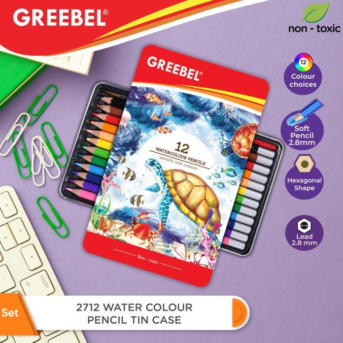 

GREEBEL 2712 Water Colour Pencil TIN Case 12 Warna