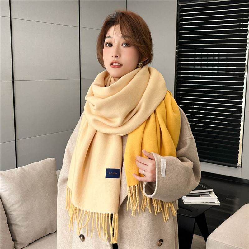 NEW Syal Cashmere Korea Warna Polos 2 sisi/double-sided two-color tassel